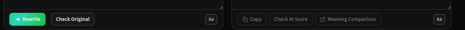 The action bar showing the Rewrite button on the left and Copy, Check AI Score and Meaning Comparison on the right